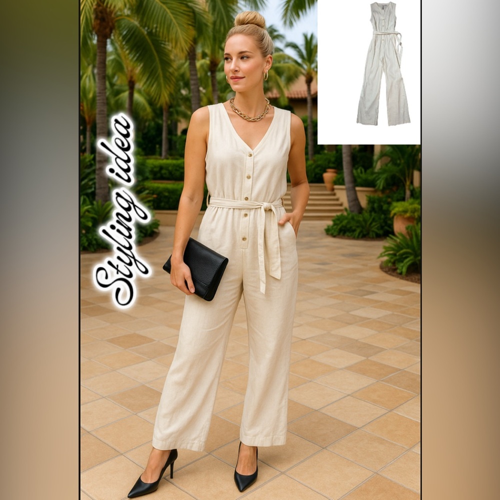 NWT Calvin Klein linen blend jumpsuit white size 10 MSRP $149